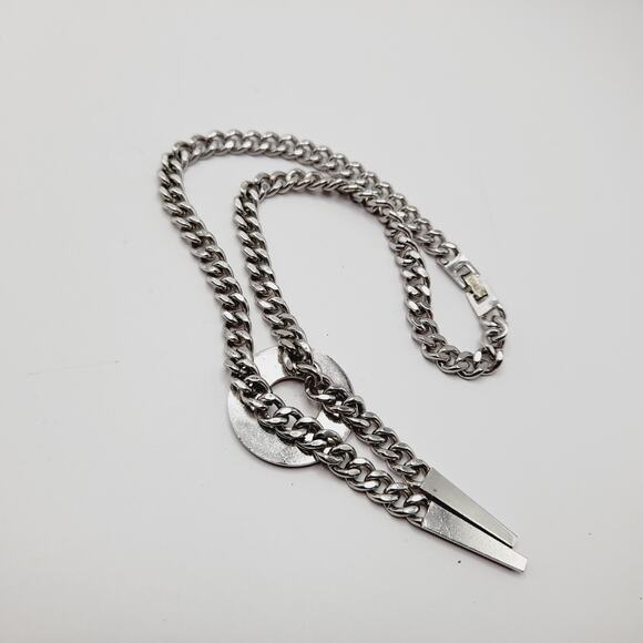 MONET Vintage Silver Tone Modernist Chain Necklace 15” Signed Heavy - Picture 8 of 8